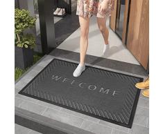 Color G Zerbino Ingresso, Zerbino Ingresso Esterno Antiscivolo Welcome, Zerbino Ingresso Lavabile, Resistente Sporco, Tappeto per Interni ed Esterni, Casa e Ufficio (Nero Grigio, 45x80cm)