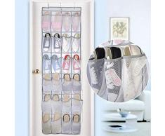 CGBOOM Over The Door Shoe Organizer Portascarpe da Appendere Scarpiera Organizzatore Armadio Organizer Pensile Salvaspazio Pieghevole sulla Parete 24 Tasche con 3 Ganci per Scarpe da Uomo o da Donna