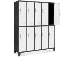 Jan Nowak Armadietto spogliatoio Armadio metallico con 10 Scomparti Fessure di ventilazione Rivestimento in polvere 172 cm x 136 cm x 45 cm (Antracite-Bianco)