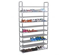 WOLTU SR0008 Scarpiera Semplice Porta Scarpe Scaffale 10 Ripiani in Acciaio Inox Tessuto per 50 Paia di Scarpe