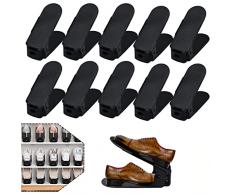 YUENFONG Set di 30 scaffali regolabili per scarpe, 3 altezze in altezza, salvaspazio, in plastica antiscivolo (nero)