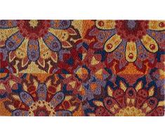 Zerbino da esterno in Cocco con Base in PVC Dipinto a Mano raffigurante Arabesque Sfumature Arancioni 70X40X2 cm. Facile da pulire e Ultraresistente