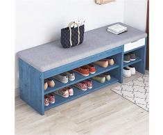 BAKAJI Panca Scarpiera Portascarpe Ingresso Casa con 4 Ripiani Porta Scarpe e Cassetto Struttura in Legno MDF Panchina con Cuscino Imbottito in Tessuto Dimensione 90 x 24 x 44 cm (Blu)