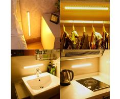 AMIR Luci Armadio, 20 LED Lampada da Parete con Sensore di Movimento Ricaricabile, con Striscia Magnetica, Lampada da parete Stick-on per Corridoio, Ingresso, Attici, Armadio (Bianco Caldo)