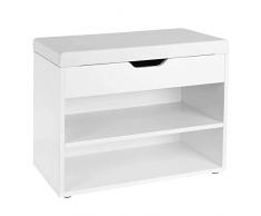 Scarpiera da Ingresso,Panca con Scarpiera,Portascarpe Salvaspazio con Seduta Imbottita, Cassapanca in Legno,Portascarpe con Cuscino per Ingresso Corridoio 60x29.5x48cm Bianco