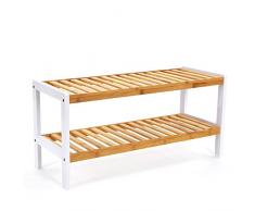 SONGMICS Scarpiera scaffali scarpe Portascarpe sgabello Bambù 2 Ripiani, 70 x 33 x 26 cm LBS02H