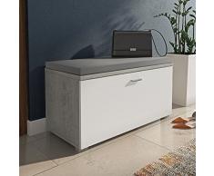 Dmora Scarpiera Moderna con 1 Anta a ribalta e 4 vani, Portascarpe da Ingresso salvaspazio, Panca con Cuscino, Made in Italy cm 85x40xh42, Colore Bianco