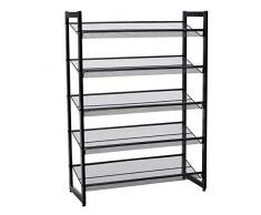 SONGMICS Portascarpe a Rete Metallica Impilabile, Scaffale a 5 Ripiani, Capienza di 15-20 Paia di Scarpe, Scarpiera per Corridoio Ingresso LMR005B