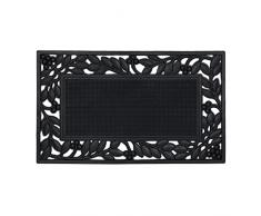 Relaxdays Zerbino in Gomma, Antiscivolo e Resistente alle Intemperie, Disegni di Foglie, Tappetino, LxP: 75x45 cm, Nero
