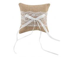 AUNMAS Cuscino portacappelli in Tela di Juta Avvolto in Pizzo con FEDI in Nastro di Raso Cuscino per Cuscini per Gli Accessori per Feste di Fidanzamento (1#)