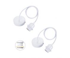 Linkind confezione da 2 lampade a sospensione E27 con anello a vite, cavo tessile regolabile 100cm, lampada a sospensione compatibile con paralume, portalampada ideale per lampada a sospensione cucina