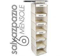 Bakaji Organizzatore Mensole Armadio Con I Giorni Della Settimana 6 Mensole In Tessuto Per Scarpe Borse Indumenti Pieghevole 120 x 30 x 30 cm Color Panna