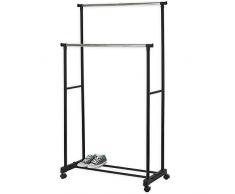 MINGYI Appendiabiti estensibile, appendiabiti su ruote, guardaroba per indumenti con ripiani per scarpe (asta doppia nero-argento)