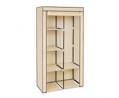 SONGMICS Armadio DIY Cabina Guardaroba Appendiabiti Richiudibile in Acciaio Tessuto Non Tessuto 88 × 45 × 170 cm (L x P x A) Beige RYG84M