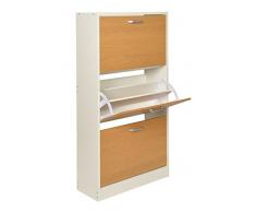 ts-ideen Scarpiera Salvaspazio 121 x 64 cm cm in Bianco stile moderno con tre scomparti ad anta basculante effetto rovere