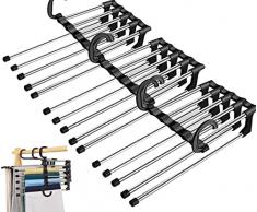 3 Pcs Appendini per Pantaloni,Grucce Appendiabiti Salvaspazio Porta per Pantaloni,grucce salvaspazio Magici,Multifunzione, Telescopico, in Acciaio Inox (Nero）