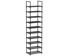 SONGMICS Scarpiera a 10 Ripiani Grande, Scaffale Portascarpe in Ferro, Design Fai da Te, Scaffale Salvaspazio e Versatile per Ingresso Soggiorno Camera da Letto Cucina, 45 x 30 x 174 cm, Nero LSA25BK