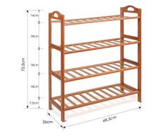 Homfa Scarpiera di bambù 4 Ripiani Portascarpe Salvaspazio Scarpiera da Ingresso Mensola in bambù Scarpiera Armadio Color Naturale 68.5 × 26 × 75.5 cm