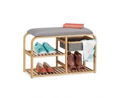 Relaxdays corridoio Scarpiera da Ingresso, con Panca Imbottita, Corridoio & Guardaroba. Salvaspazio, 45 x 69 x 30, Grigio/Naturale, bambù, Tessuto