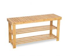 Songmics Scarpiera Porta scarpe Scaffale Sgabello di Legno Bambù per Spogliatoio Casa naturale 90 × 45 × 28,7 cm LBS90N