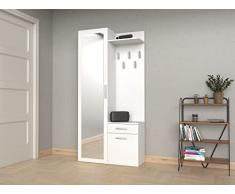 Oggi Armadio da Ingresso con Specchio 100x180x35 cm Appendiabiti Scarpiera Armadietto Realizzato in Pannello Laminato da 16 mm Design alla Moda Minimalista Moderno Bianco