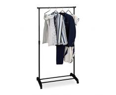relaxdays Stand Appendiabiti con Ruote, Stabile con Ripiano, Ferro, Attaccapanni, Altezza Regolabile 102.5-180.5 cm,nero, plastica, 1 Pz