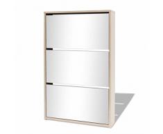 Vislone Scarpiera Moderno con 2/3 Ripiani e Specchio,Armadio Moderno con 2/3 Ripiani e Specchio in Rovere/Bianco 63x17x67 cm/63x17x102,5 cm