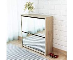 Scarpiera con Specchio per Ingresso 63 x 17 x 67 cm Scarpiera con 2 Ante a Ribalta,per Circa 6-8 Paia di Scarpe - Colore Rovere