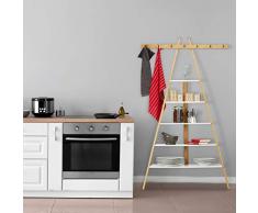 Relaxdays Scaffale a 5 Ripiani, da Bagno, Corridoio & Salotto, Bambù & MDF, Mobile, 7 Ganci, 160x90x38 cm, Nero