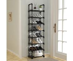 Tkekruh Scaffale Portascarpe In Metallo,Scarpiera a 8 Ripiani,Scarpiera Alta a 8 Livelli, Adatto Per 16-24 Paia Di Scarpe, Salvaspazio, 45 * 28 * 145cm, Nero