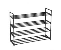 SONGMICS Scarpiera a 4 Livelli, Scaffale Portascarpe con Struttura in Metallo, capacità di Fino a 20 Paia di Scarpe, in Soggiorno, Entrata, Corridoio e Guardaroba, 92 x 30 x 73 cm, Nero LSA14BK