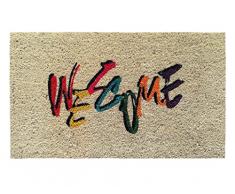 Banzaii Zerbino Naturale in Fibra di Cocco 40 x 70 cm con Base Antiscivolo da Esterno o Interno - Welcome Arcobaleno