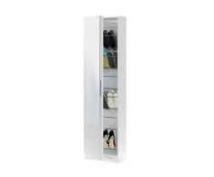 Mobile Alicante Armadio Portascarpe con Specchio Scarpiera Salvaspazio Colonna Salotto Ingresso Bagno Colore Bianco Artik
