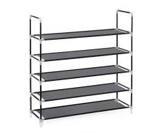 SONGMICS Scarpiera Scaffale a 5 Ripiani, Capacità Fino a 25 Paia di Scarpe, Scaffali portascarpe Cabina Guardaroba In Acciaio Tessuto Nero 88 x 28 x 91 cm LSR05H