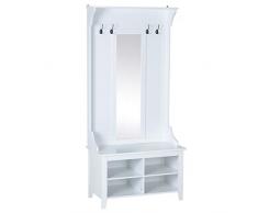 homcom Appendiabiti Attaccapanni da Terra con Specchio Scarpiera 4 Ganci Legno 80x40x170cm Bianco