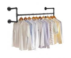 UNHO Tubo Appendiabiti Industriale, Bastone Armadio Appendiabiti Barra Appendiabiti da muro Asta Armadio Appendiabiti in Metallo per Ingresso Cucina Balcone Camera da Letto Nero 109cm