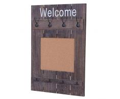 Mendler Serie Vintage appendiabiti guardaroba HWC-C89 con pannello sughero 91x60cm - marrone