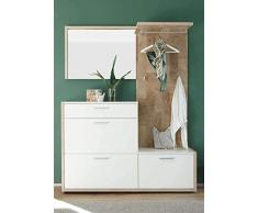 AVANTI TRENDSTORE - Torino - Guardaroba completo con specchio, vicino un pannello con 1 appendiabiti e 3 ganci, più 1 scarpiera con 1 cassetto e 2 ante a ribalta, vicino 1 panchina con 1 anta a ribalta, in laminato di quercia