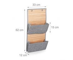 Relaxdays 10021796_58 Tasca Portaoggetti da Parete, Organizer per Guardaroba, Bambù e Tessuto, HxLxP 62x33x12 cm, Grigio
