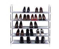 Songmics Scarpiera Scaffale a 5 Ripiani, Capacità Fino a 25 Paia di Scarpe, Scaffali portascarpe Cabina Guardaroba In Acciaio Tessuto Grigio 88 x 28 x 91 cm LSR05G