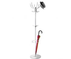 BAKAJI Attaccapanni Appendiabiti di Design a Piantana da Terra in Metallo con 16 Ganci Appendi Abiti Portaombrelli e Base in Marmo Dimensione 37 x 37 x 175 cm (Bianco)