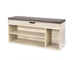 Homfa Scarpiera Panca di Legno da Ingresso, Sgabello Contenitore Porta Scarpe con Cuscino Seduta Sedile Imbottito 3 Ripiani 103.5 × 29.5 × 48cm (Legno)