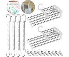 YUSHI Porta Pantaloni and Grucce Magici, Appendiabiti salvaspazio kit , 4 pezzi Appendini magici in metallo e 2 pezzi Grucce Pantaloni
