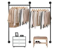 unho Tubo Appendiabiti Industriale, Barra appendiabiti Asta Appendiabiti per Armadio Bastone Armadio Appendiabiti Industrial Loft Design in Metallo Stender Guardaroba per Cabina Armadio 205x190cm