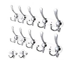 htbakoi Appendiabiti a Parete Moderno Attaccapanni Muro, 2 Pezzi 15 Ganci + 2 Pezzi 2 Ganci in Acciaio Inossidabile Gancio Appendi Accappatoio Asciugamani Cappotti Abiti per Bagno Cucina