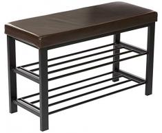 Relaxdays Panca Scarpiera, Mobile Scarpe, Portascarpe con 2 Ripiani, Imbottita, HxLxP: 49x81x31 cm, 10 Paia, Marrone, Acciaio