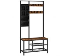 HOOBRO Appendiabiti Autoportante, Attaccapanni Portabiti con 6 Tasca Portaoggetti, Scarpiera a 3 Ripiani, 9 Ganci Rimovibili, Mobile Ingresso Corridoi, Soggiorno, Camera da Letto EBF24MT01