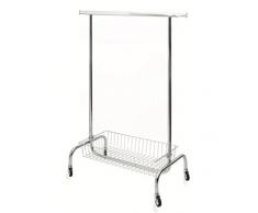 Stender appendiabiti attaccapanni con cesto carrello porta abiti x negozi guardaroba cabina armadio casa camera da letto cambio stagione alta portata ruote robuste in ferro cromato (LARGHEZZA 100 cm ALTEZZA FISSA DA 150 cm)