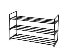 SONGMICS Scarpiera a 3 Livelli, Scaffale Portascarpe con Struttura in Metallo, Capacità di Fino a 15 Paia di Scarpe, in Soggiorno, Corridoio e Guardaroba, 92 x 30 x 54 cm, Nero LSA13BK