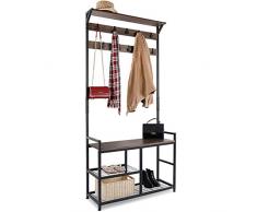 Leader Accessories Stand Appendiabiti in Legno Attaccapanni con Scarpiera a 3 Ripiani e 9 Ganci Rimovibili, Mobile Ingresso Corridoio, Struttura in Ferro, Porta Abiti per Ingresso,Marrone Vintage